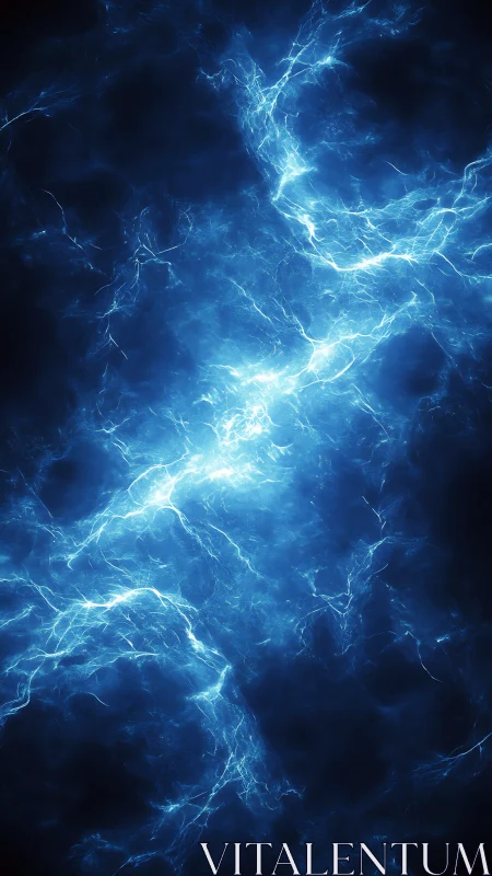 Electric blue plasma filaments extend through dark background