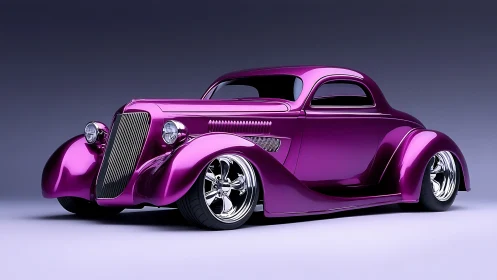 Purple hot rod coupe rendered with reflective chrome detail