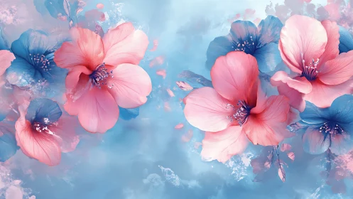 Pink Blue Floral Composition. Ethereal Blooms.