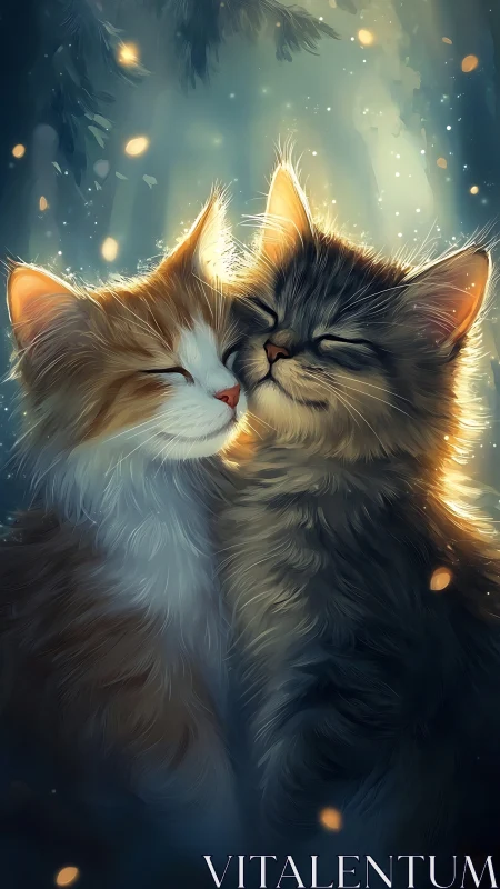 Two Cats Sharing a Tender Winter Moment.