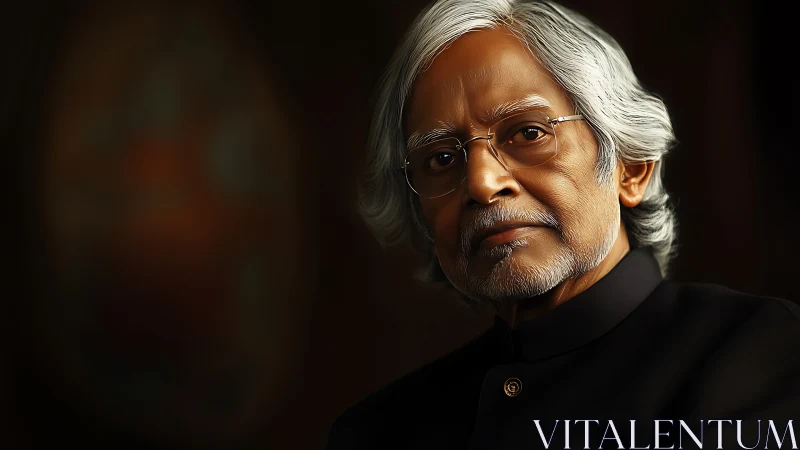 Gentle elder gazes calmly ahead with quiet, steady wisdom