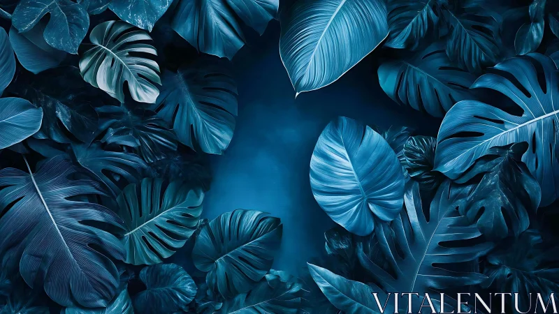 Nocturnal cyan foliage array with radial negative space core.