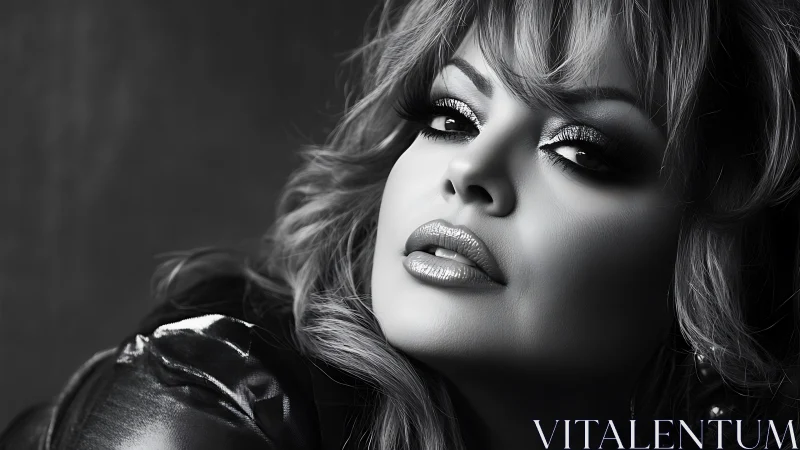 Monochrome glam portrait with dramatic studio lighting.