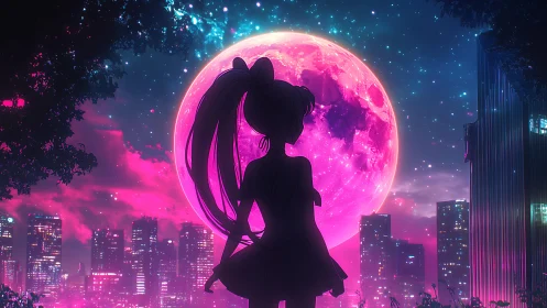 Moonlit city dream welcomes a quiet anime night watcher