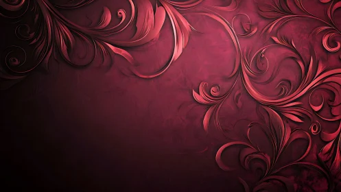 Red floral scrollwork pattern on textured gradient background.
