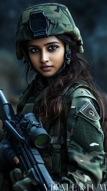 Calmly focused soldier with quiet strength and gentle resolve.