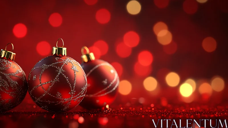 Scarlet baubles bask in glittering holiday candlelight glow.