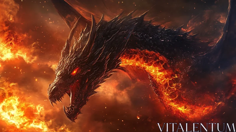 Fireborn dragon unfurling through storms of molten light.
