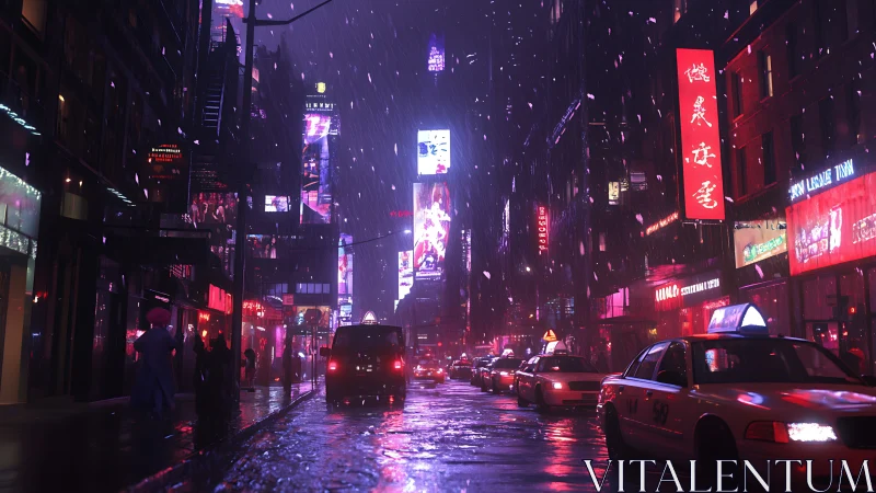 Rain soaked neon avenue humming with late night stories.