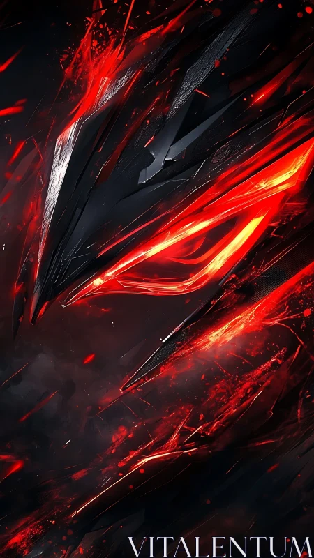 Aggressive red energy blades form abstract angular mech visage