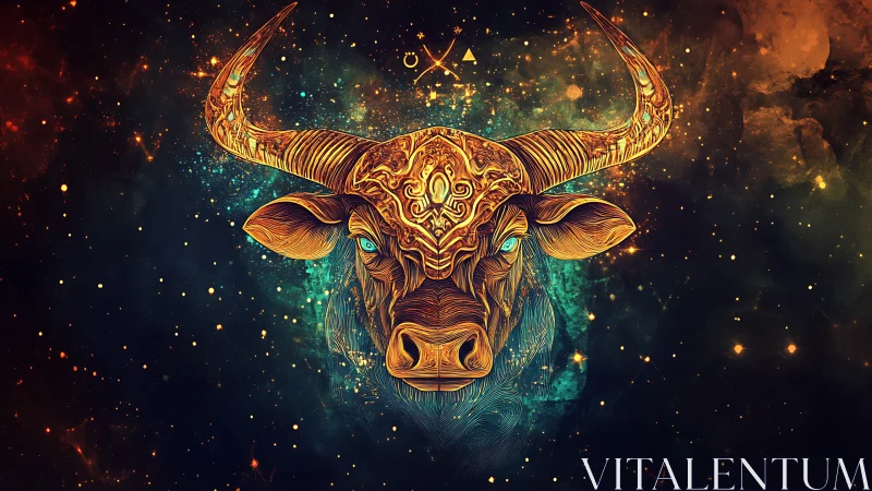 Celestial bull spirit glowing with stardust and quiet power.