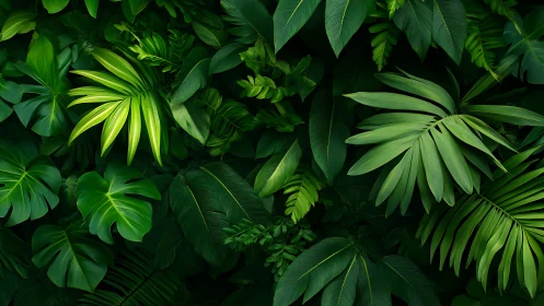 High-resolution layered tropical foliage canopy with lush textures