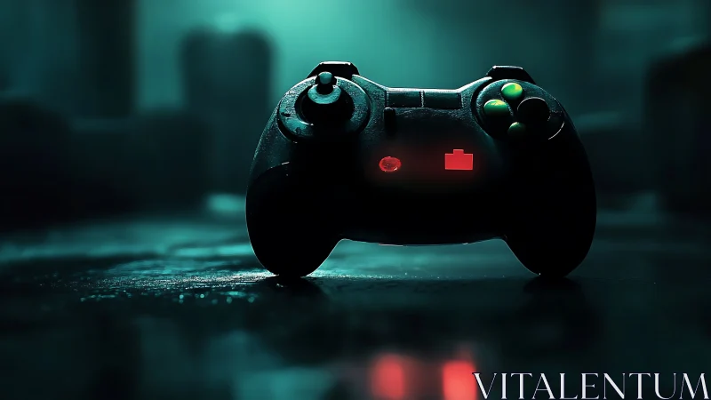 Gaming Controller in Neon Darkness Glows with Cyberpunk Atmosphere