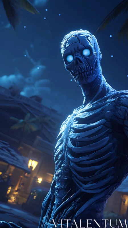 Moonlit frost wraith pauses mid-prowl in neon-blue hush