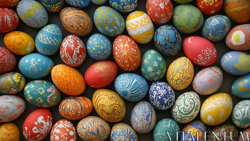 Kaleidoscope of painted Easter eggs in jubilant festival color.