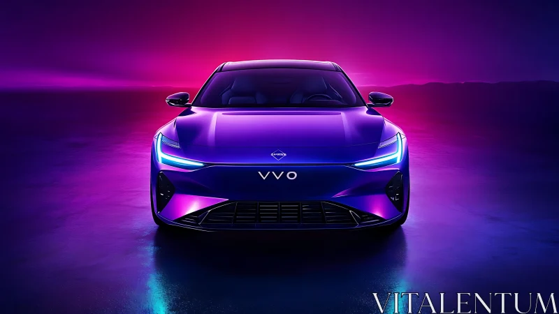 Electric concept car glows against a neon twilight horizon
