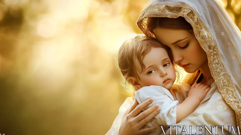 Soft golden light wraps a tender mother and sleepy child