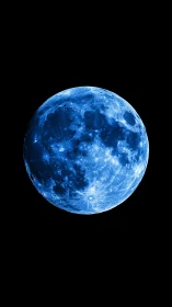 Lunar surface in monochrome blue against black background.