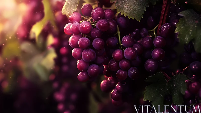Sunlit vineyard jewels glistening in a dusky harvest hush.