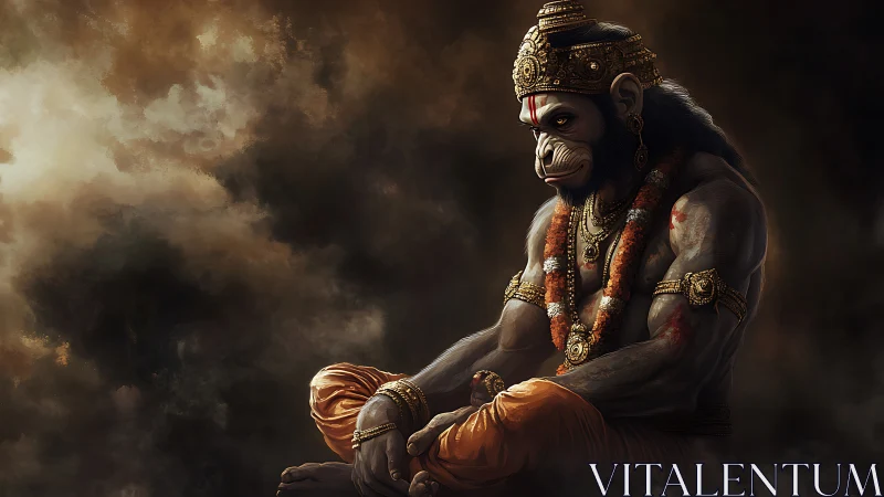 Serene monkey warrior in quiet, golden-lit meditation.