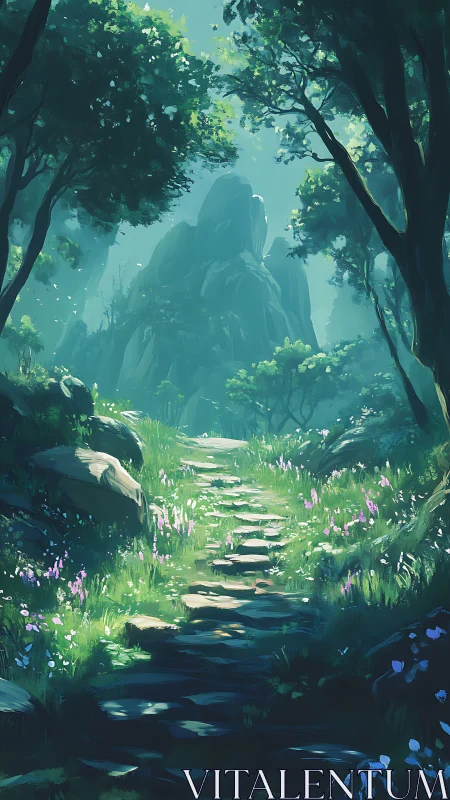 Enchanted Forest Path Where Wildflowers Guide Your Journey.