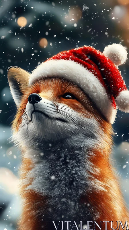 Festive red fox portrait rendered in high-detail digital art