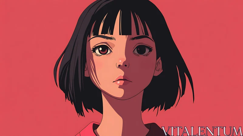 Central portrait uses hard cel-shading and flat chromatic background