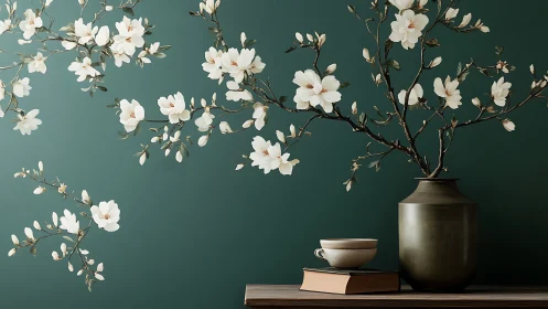 Gentle magnolia blossoms bring calm beauty to a quiet corner