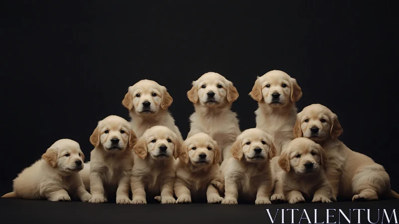 Golden puppy pile sharing sweet faces and cozy cuddles.