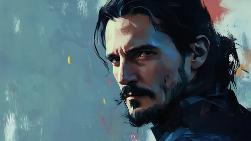 Brooding man&rsquo;s painted portrait captures tense, cinematic glare