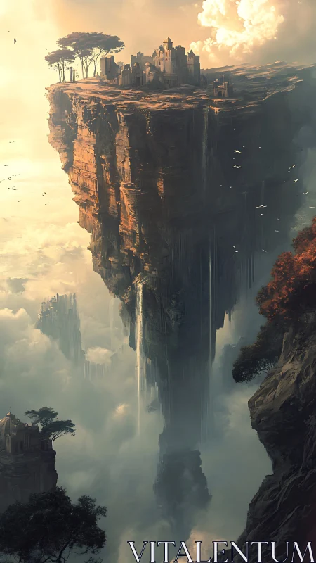 Floating Metropolitan Platform: Elevated Urban Expanse Above Stratified Clouds.