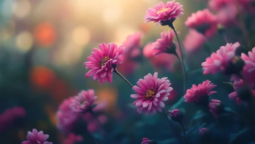 Pink gerbera daisies with selective focus and bokeh backdrop