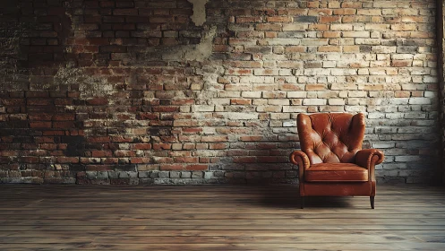 Solitary leather throne lounges against a brooding brick wall