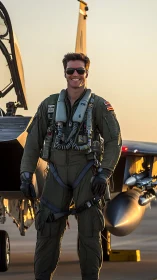 Sunset smiles with a confident modern fighter pilot.