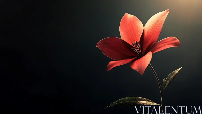 Red Flower Blooming Against Dark Gradient Background