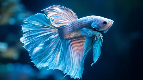 Luminous Betta Ballet in Sapphire-Tinted Underwater Glow.