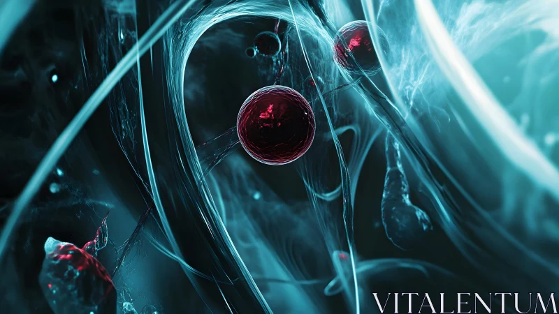Abstract Close-Up of Red Cells in Futuristic Blue Environment.