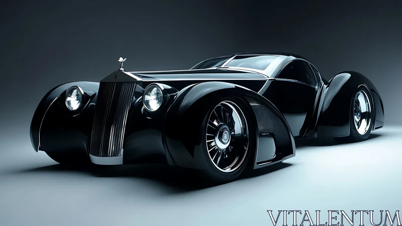 Futuristic black luxury coupe blends retro curves and chrome.
