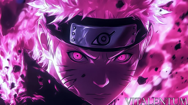 Fiery ninja gaze glowing with intense pink chakra energy.