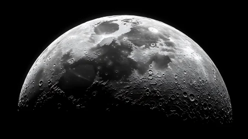 Lunar surface close-up revealing craters in stark relief.