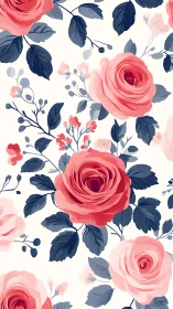 Pink and Navy Floral Pattern with Layered Roses
