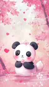 Blushing panda daydream under gentle cherry blossoms.