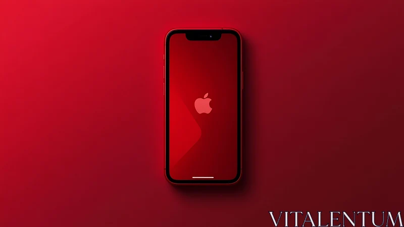 Black iPhone with Glowing Apple Logo Against Red Gradient Background.
