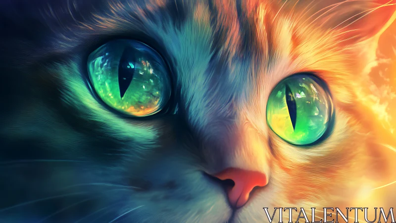 Cat with Glowing Green Eyes and Gradient Fur.