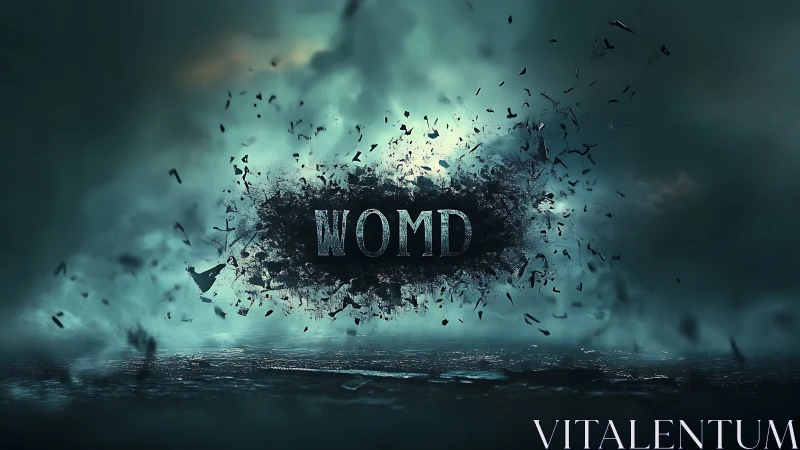 Stormborn WOMD typography exploding through smoky void.