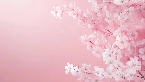 Pink and white cherry blossoms arranged against soft pink background.