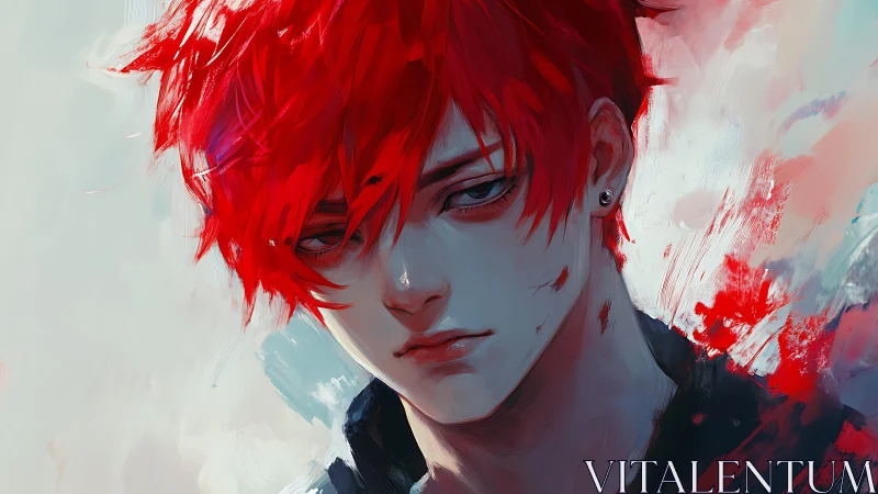 Storm-bright red hair framing a quietly defiant gaze.