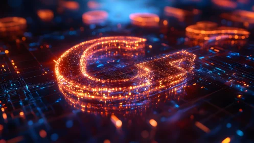 Glowing Copyright Symbol in Futuristic Digital Circuit Art Style.