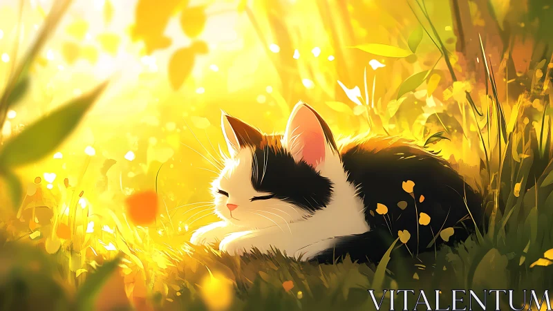 Sun-drenched meadow nap for a black and white dreamer.