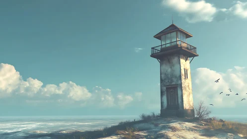 Solitary Lighthouse Stands Watch Over Calm Waters